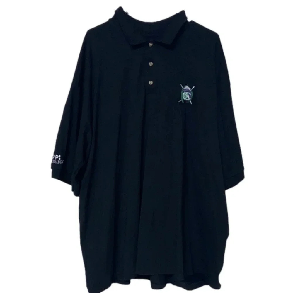 Men’s 5XL Gildan dry blend short sleeved polo shirt front emblem mens big & tall